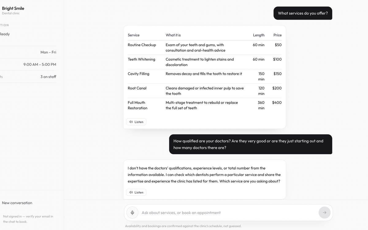AI Booking Assistant showcase